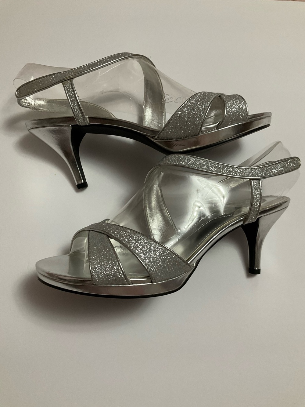 Nina Silver Glitter Slingback Heels platform Sole